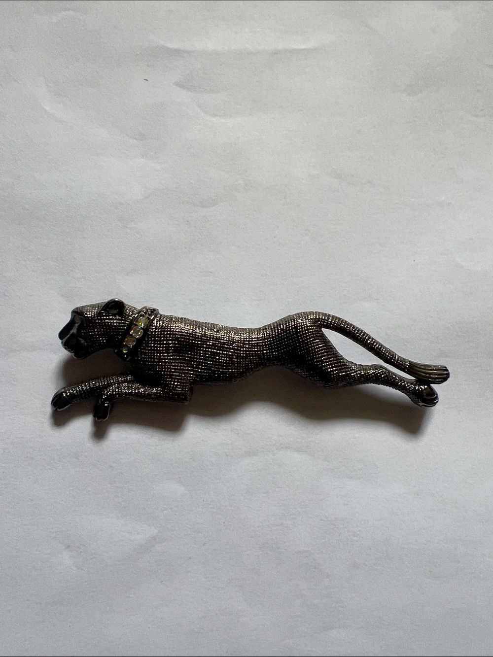 Vintage Black Leopard-Style Dog Pin Brooch with Rhinestone Collar